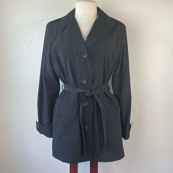 EUC Unbranded Womens Water Resistant Black Trench Coat Size L - Picture 1 of 6